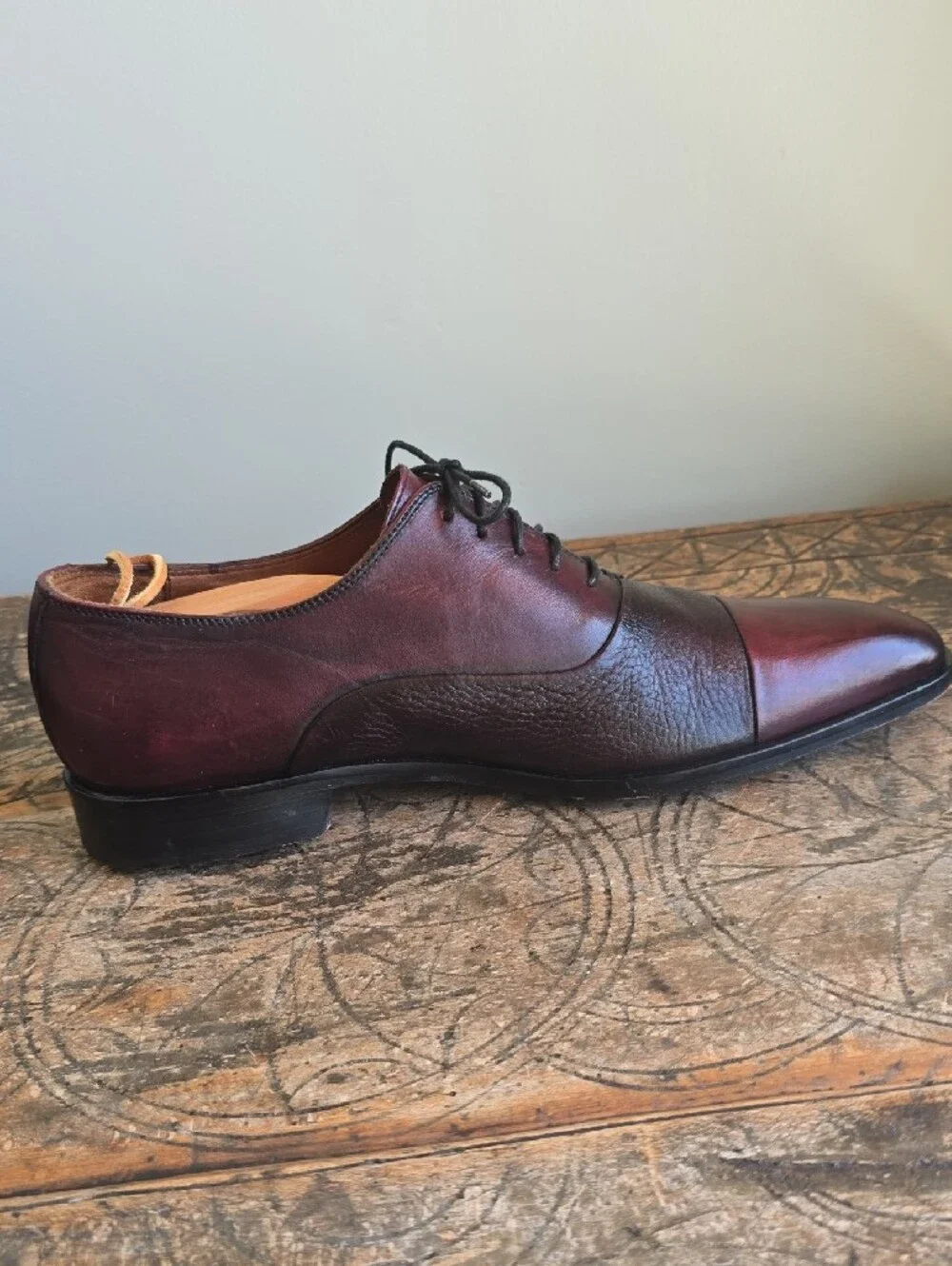 Massimo Matteo Two-Tone Cap-Toe Oxfords in Burgundy and Dark Burgundy
